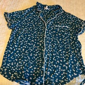 Dark Teal Floral Button-Up Pajama Top Secret Treasures Women’s XL